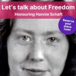 Kom op 16 september, de geboortedag van Hannie, naar Cultuurkoepel Haarlem voor een boeiende avond vol sprekers én de onthulling van een indrukwekkende muurschildering van Victoria Lomasko. Victoria is een internationaal gerenommeerde Russische kunstenaar die bekend staat om haar sociaal geëngageerde tekeningen en mural art. Verder met: journalist Eva Hartog, uitgever van de Moscow Times Alexander Gubsky en voorzitter van de Nationale Hannie Schaft Stichting Hans Bakker.